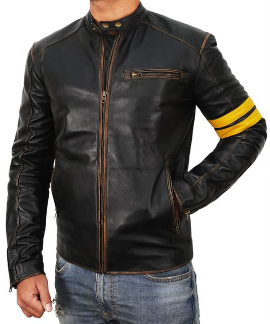Motorcycle Black Leather Jacket Men - Vintage Biker Jacket