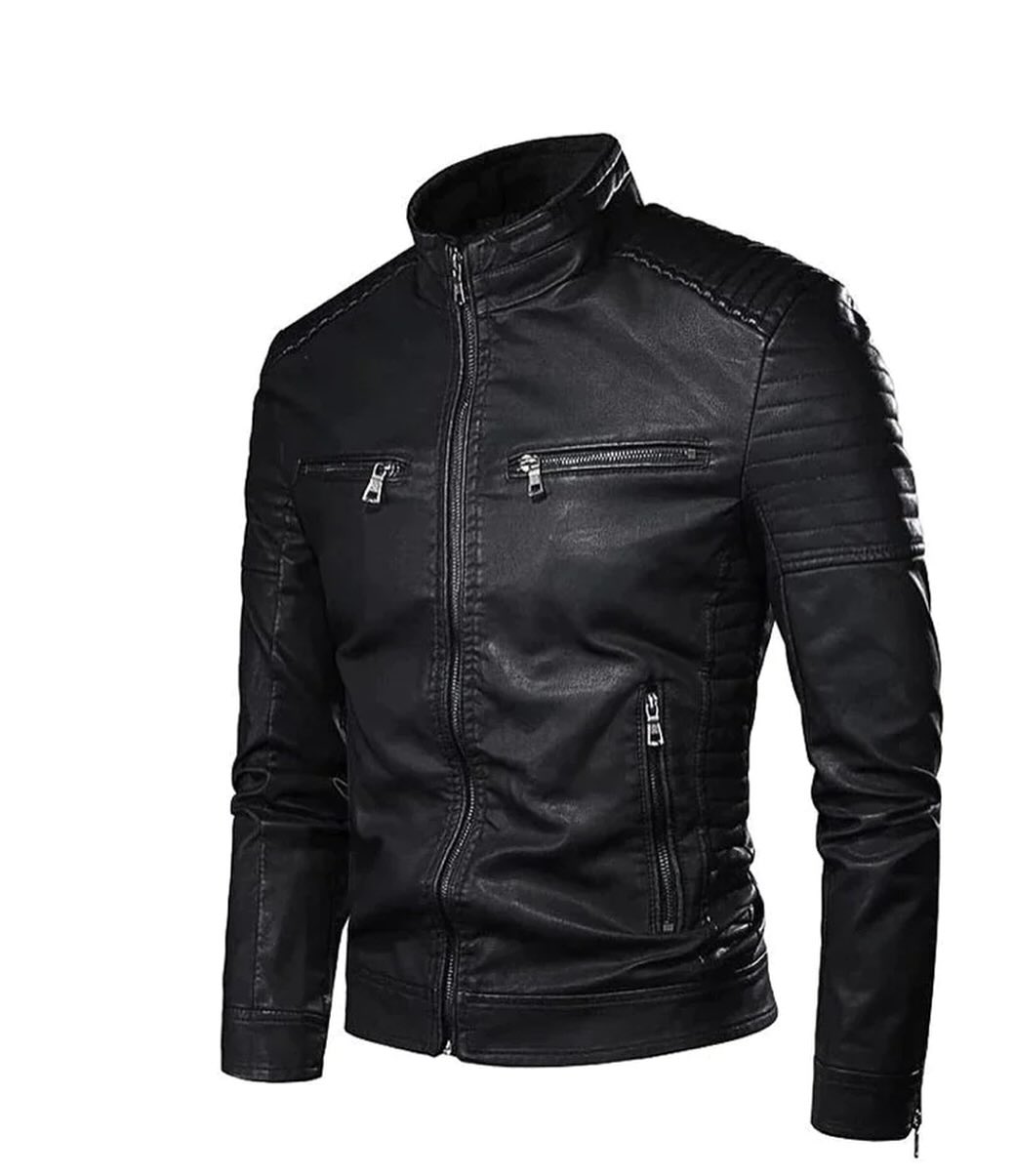 Motorcycle Jacket Men,Winter Men's Casual Stand Collar Motorcycle Leather Jacket