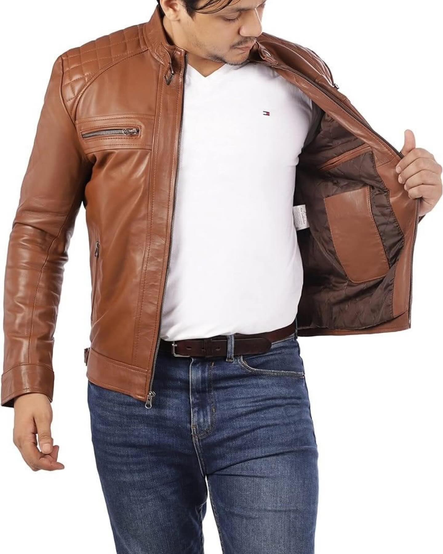Cafe Racer Jacket Camel Color Moto Jacket - Leather Jacket