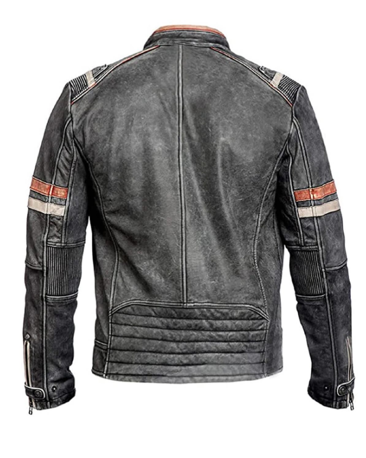 Cafe Racer Vintage Biker Distressed Gray Motorcycle Leather Jacket