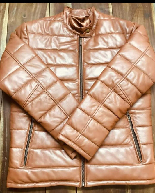 Classic Leather Puffer Jacket Unisex Winter Wear Men Fashion Women Outerwear