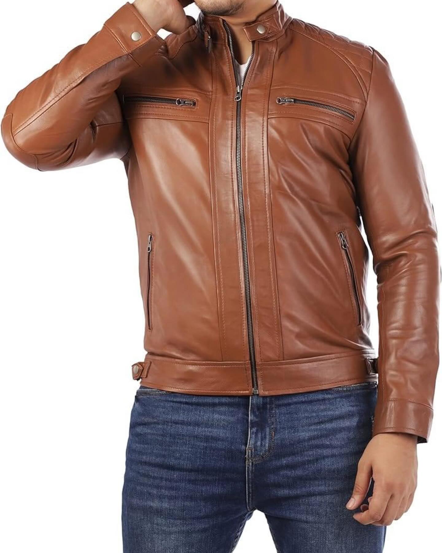 Cafe Racer Jacket Camel Color Moto Jacket - Leather Jacket