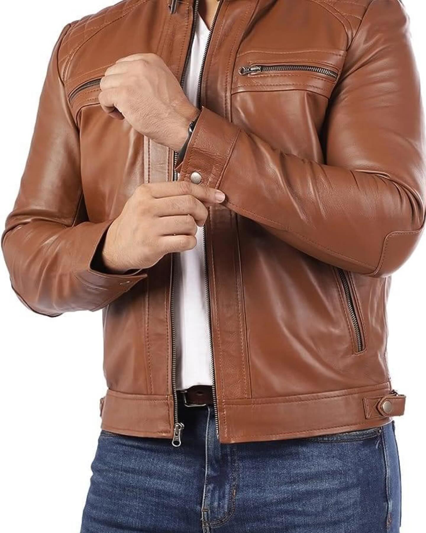 Cafe Racer Jacket Camel Color Moto Jacket - Leather Jacket