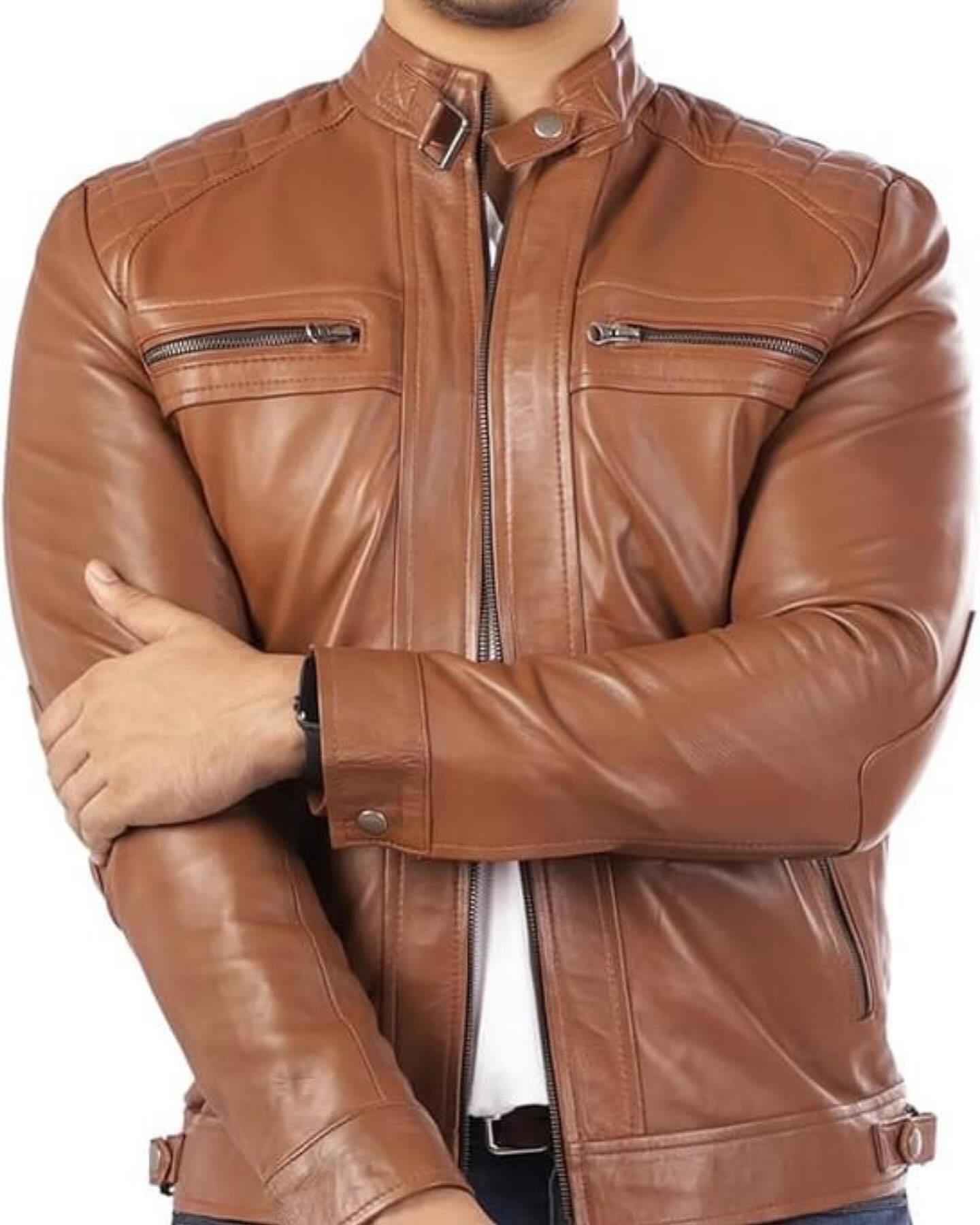 Cafe Racer Jacket Camel Color Moto Jacket - Leather Jacket