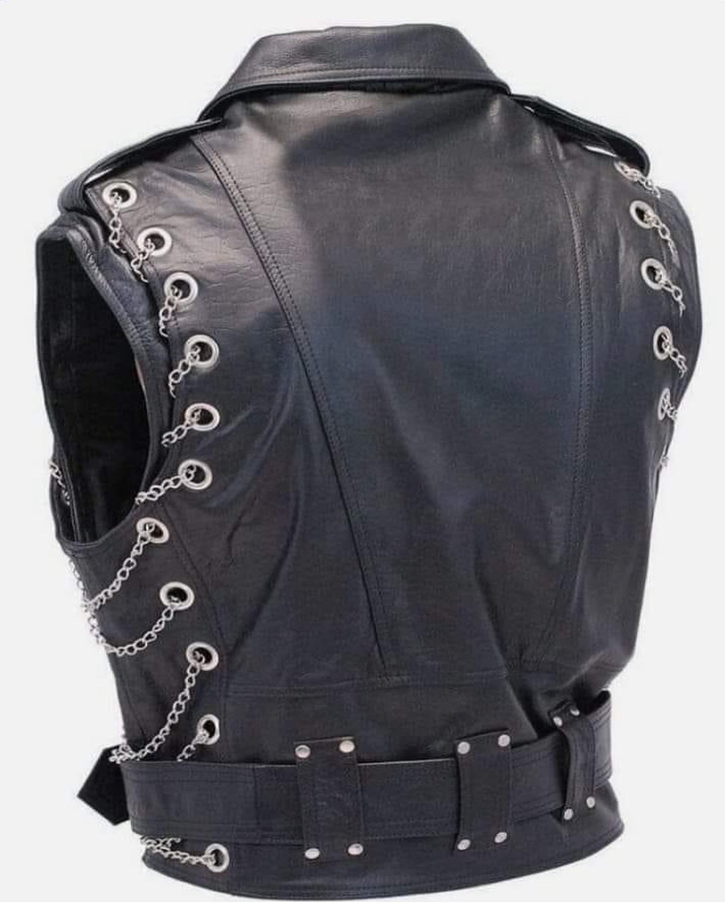 Chromed Out Leather Motorcycle Chain Vest