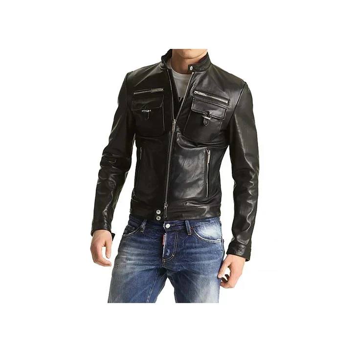 Men's Slim Fit Leather Motorcycle Jacket