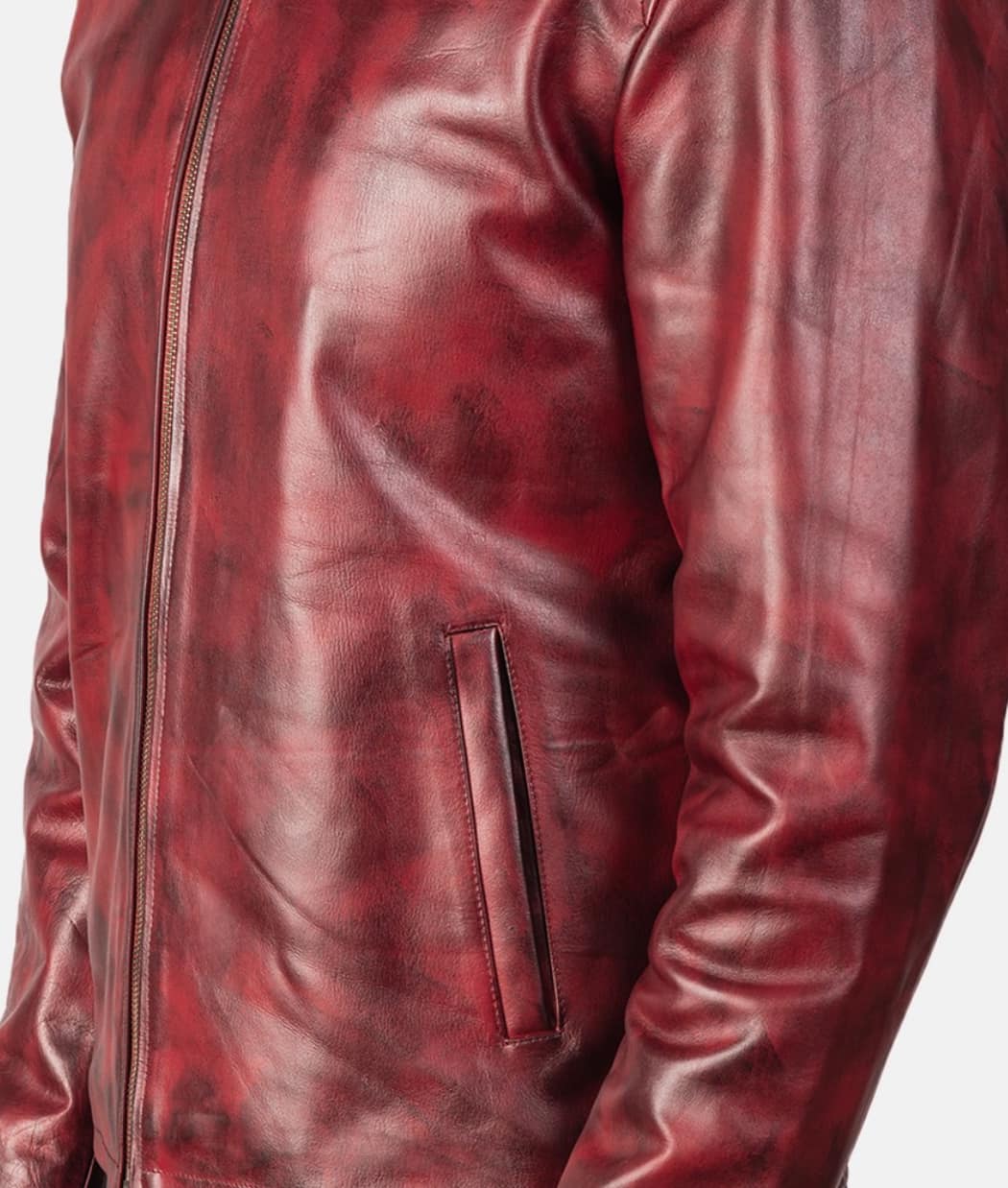 Mens Distressed Red Maroon Leather Jacket