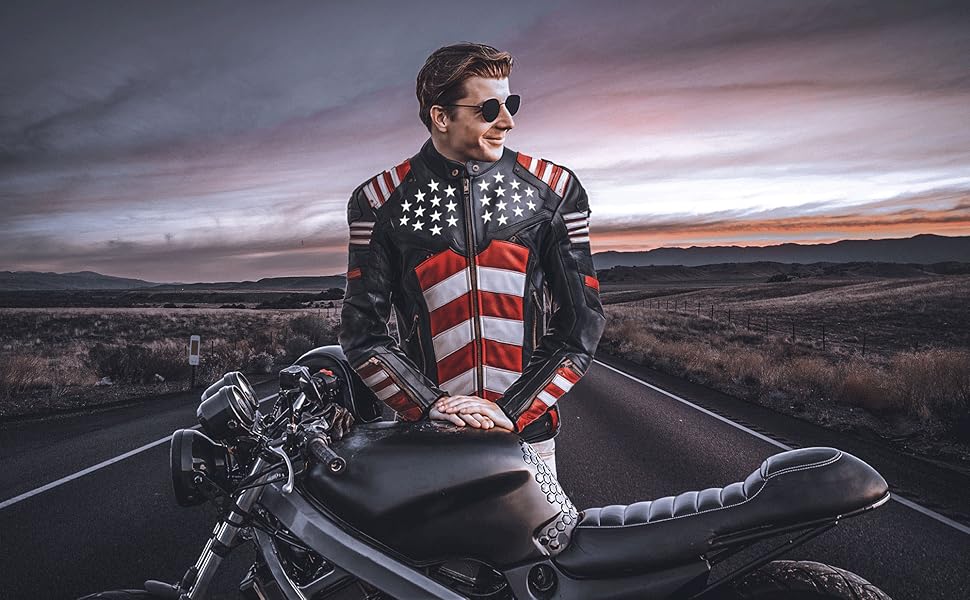 Mens Genuine Leather Jacket Inspired by American flag jacket - Hide Crafts