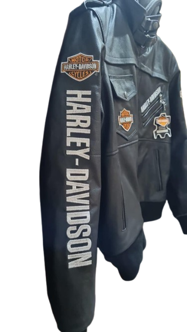 New Harley Davidson Cowhide Black Leather Biker Hoodie Jacket
