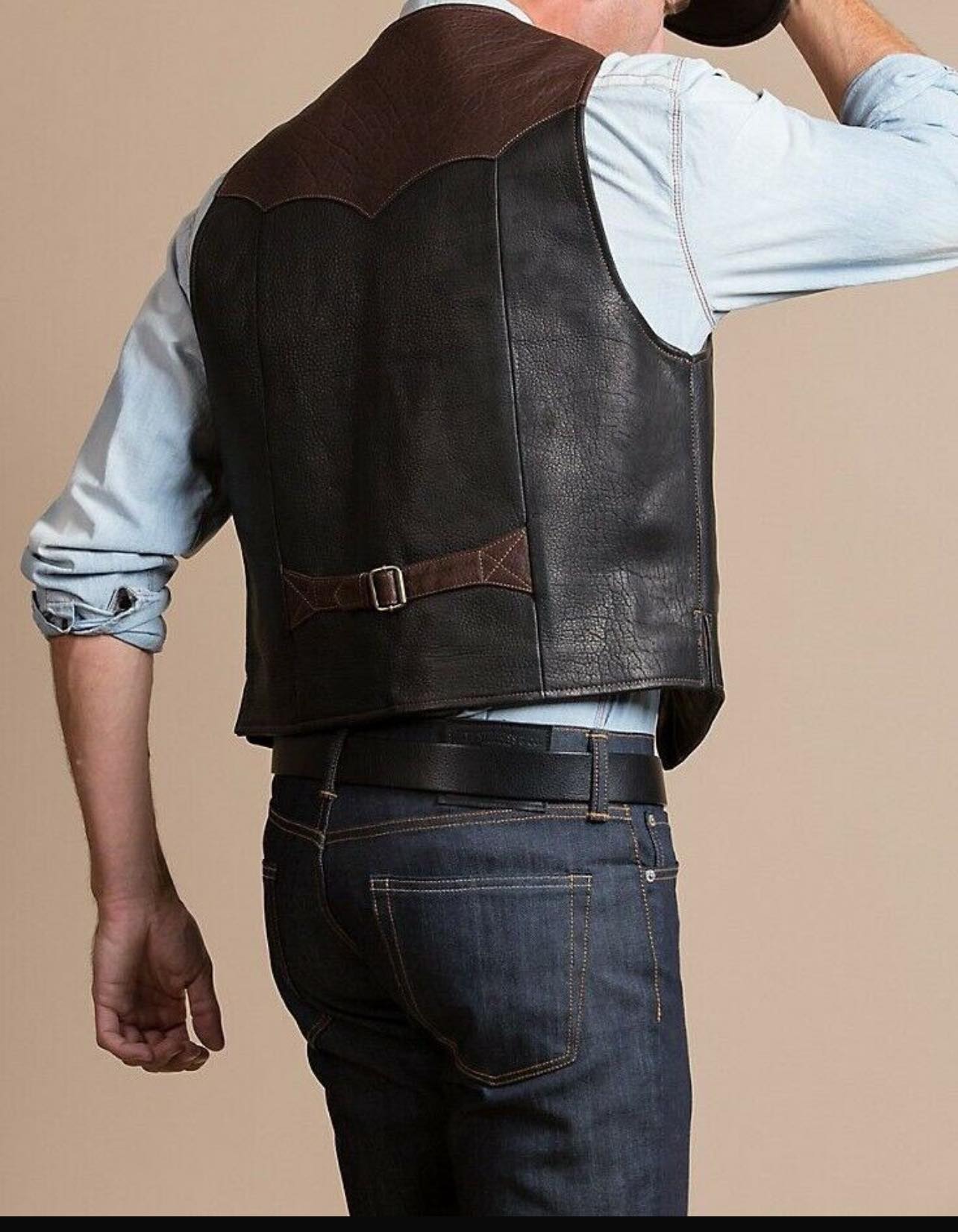 Black Brown Cowhide Leather Vest