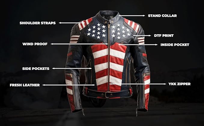 Mens Genuine Leather Jacket Inspired by American flag jacket - Hide Crafts