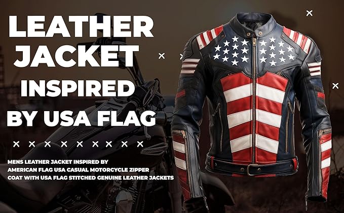 Mens Genuine Leather Jacket Inspired by American flag jacket - Hide Crafts