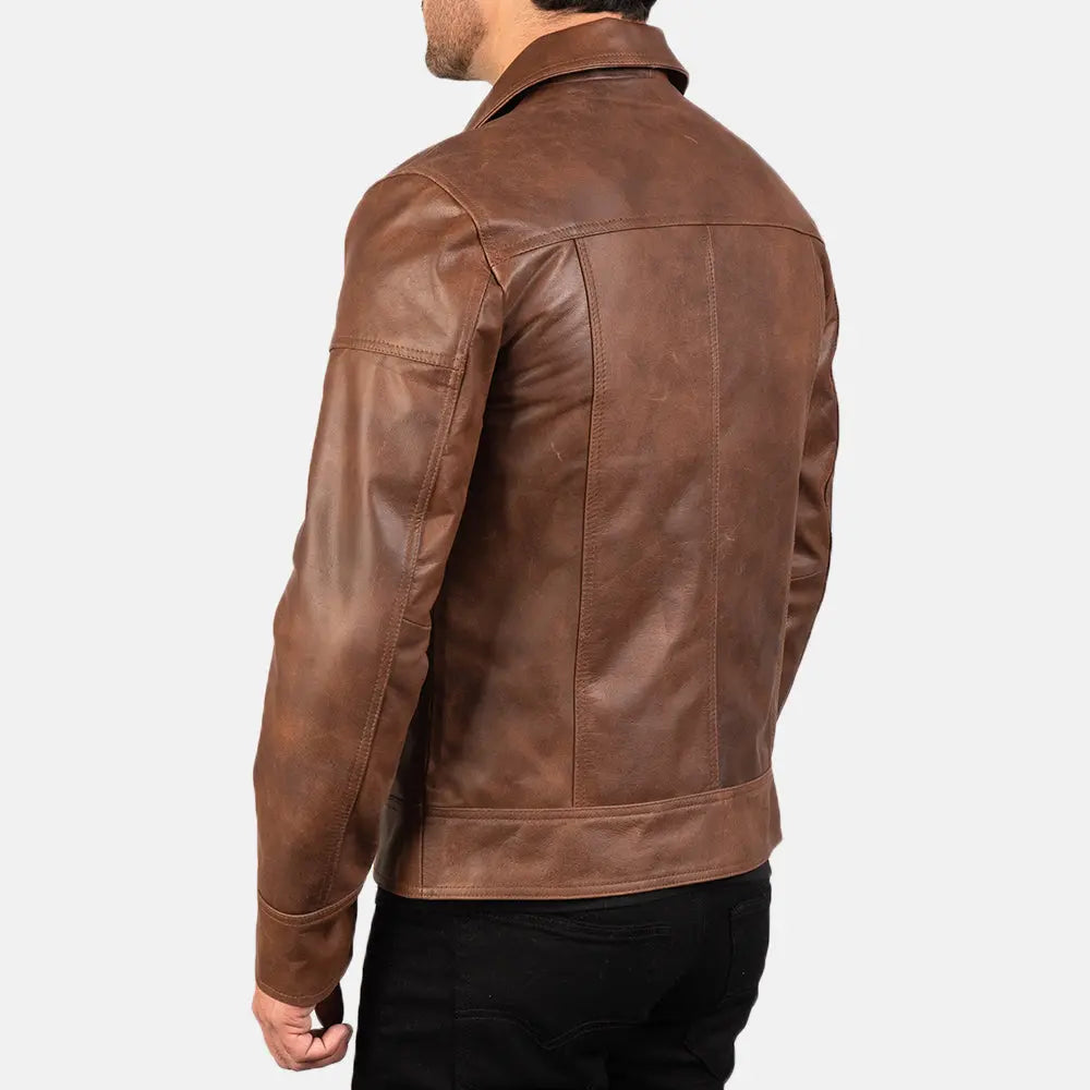 Brown Leather Biker Jacket, Real Sheep Skin, Zippered Hide Crafts