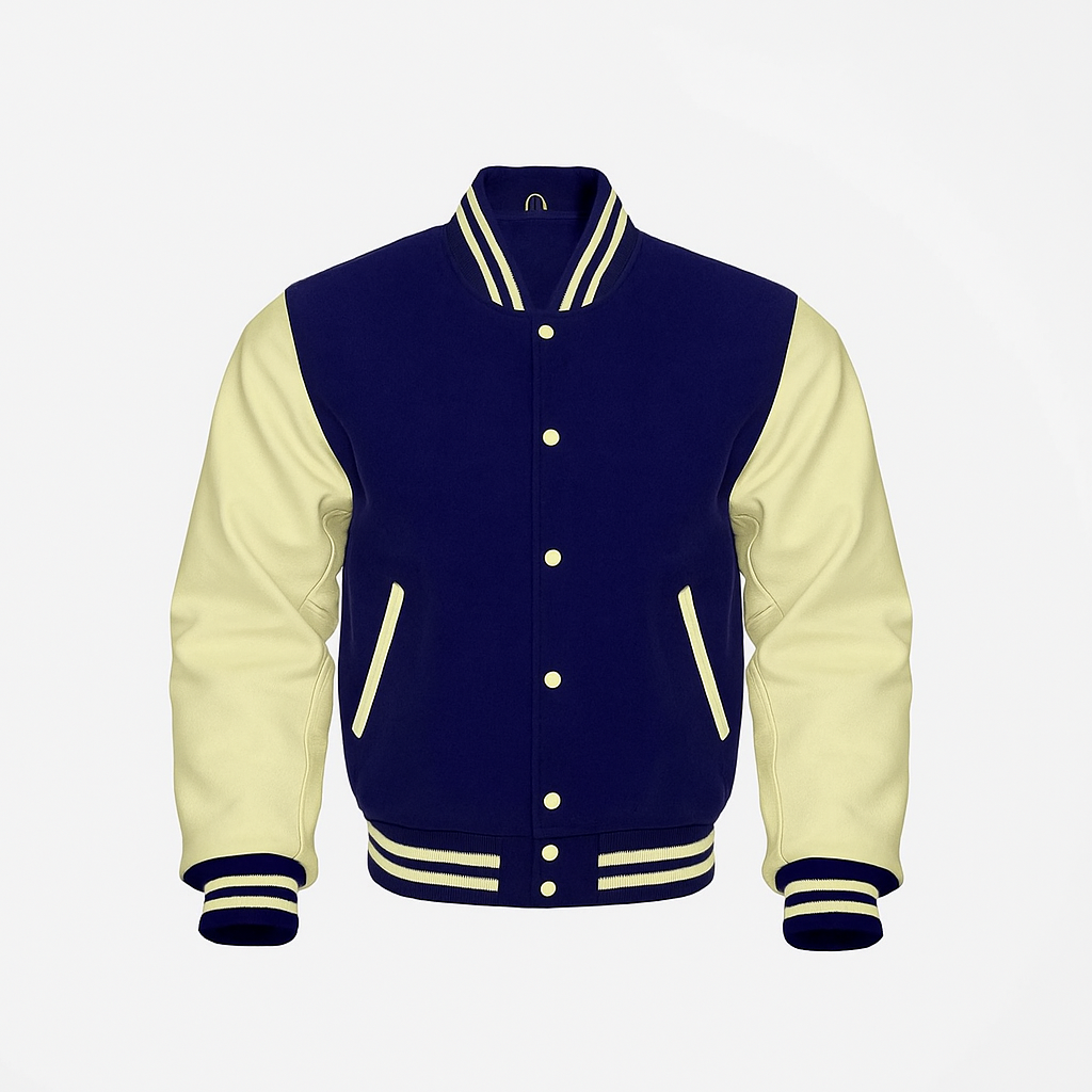 Navy Blue body Cream Sleeves Premium Varsity Jacket Letterman Baseball College