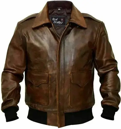 Men A-2 Aviator Flight Bomber Distressed Chocolate Brown Real Leather Jacket Hide Crafts