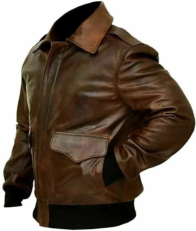 Men A-2 Aviator Flight Bomber Distressed Chocolate Brown Real Leather Jacket Hide Crafts
