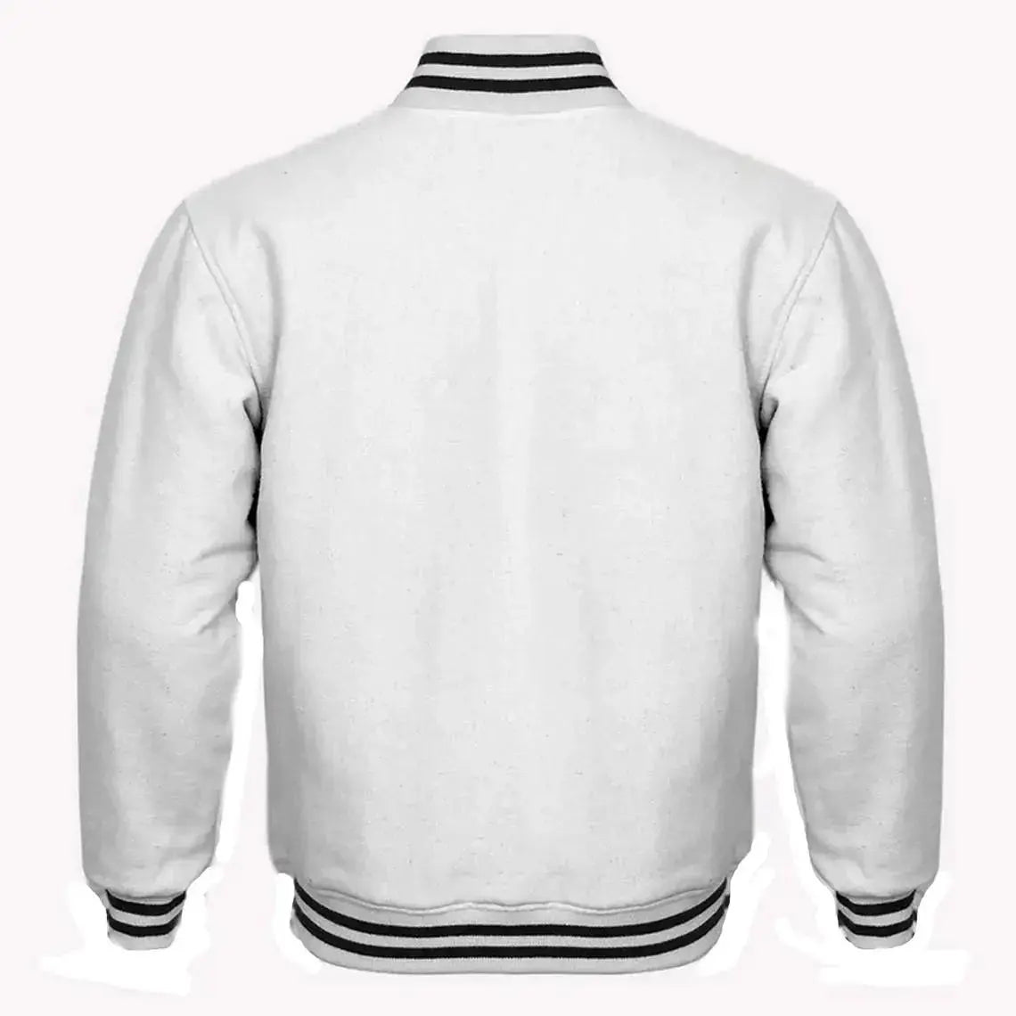 Men and Women Varsity Baseball College Lettermen Retro Bomber Classic Solid White All Wool Jacket with Black Trimming Hide Crafts