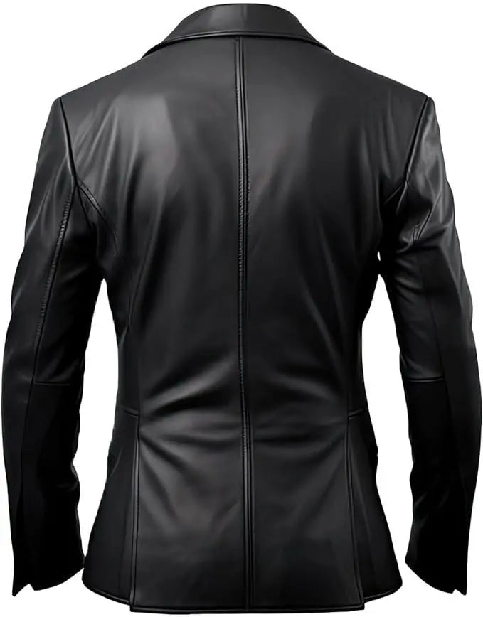Men's Black Leather Blazer with Notch Lapel Collar Hide Crafts