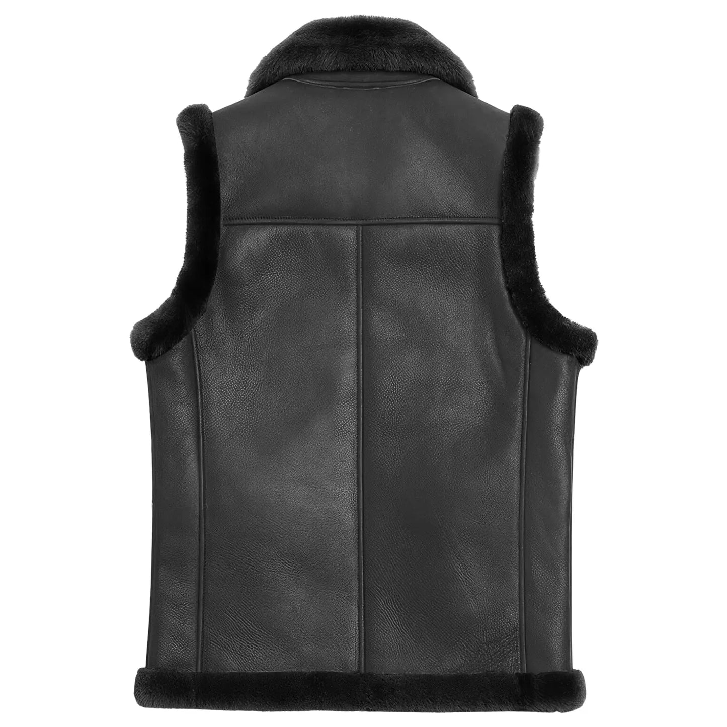 Men's Black Sheepskin Leather Vest with Sherpa Lining Hide Crafts