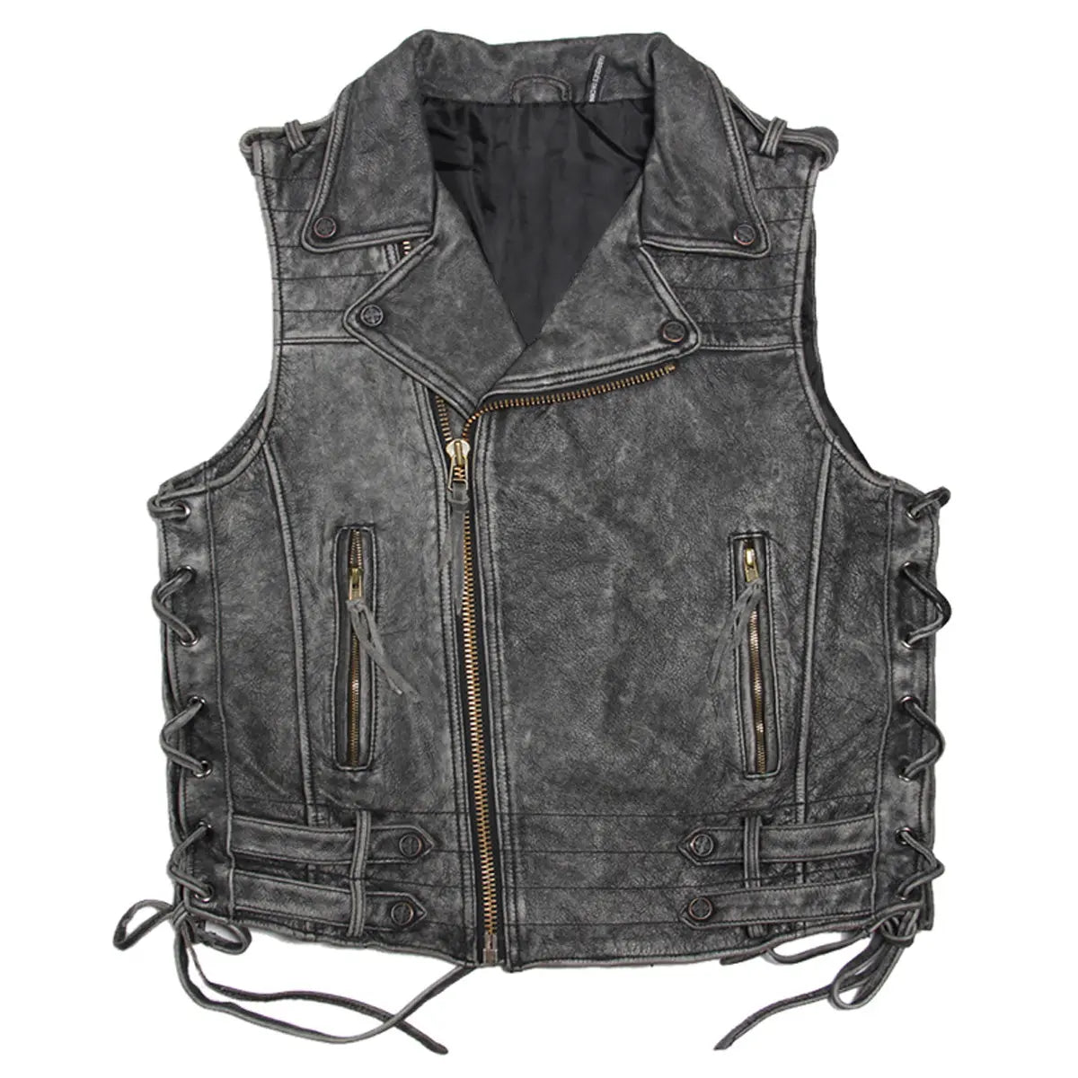Men''s Black Vintage Leather Vest for Motorcycle Riding Hide Crafts