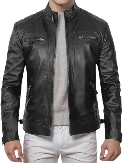 Men's Black and Brown Genuine Lambskin Leather Biker Jacket, Vintage Motorcycle Jackets Hide Crafts