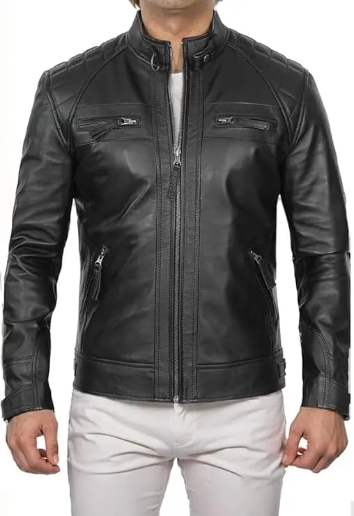 Men's Black and Brown Genuine Lambskin Leather Biker Jacket, Vintage Motorcycle Jackets Hide Crafts