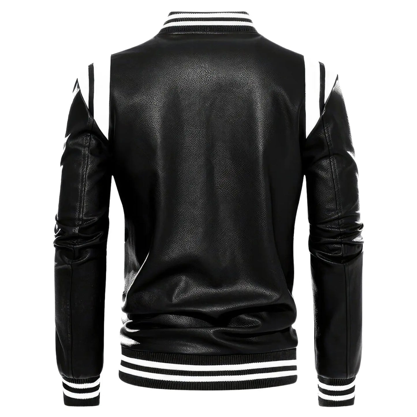 Men's Black with White Shoulder Stripesreal Sheepskin Leather Biker Jacket Hide Crafts