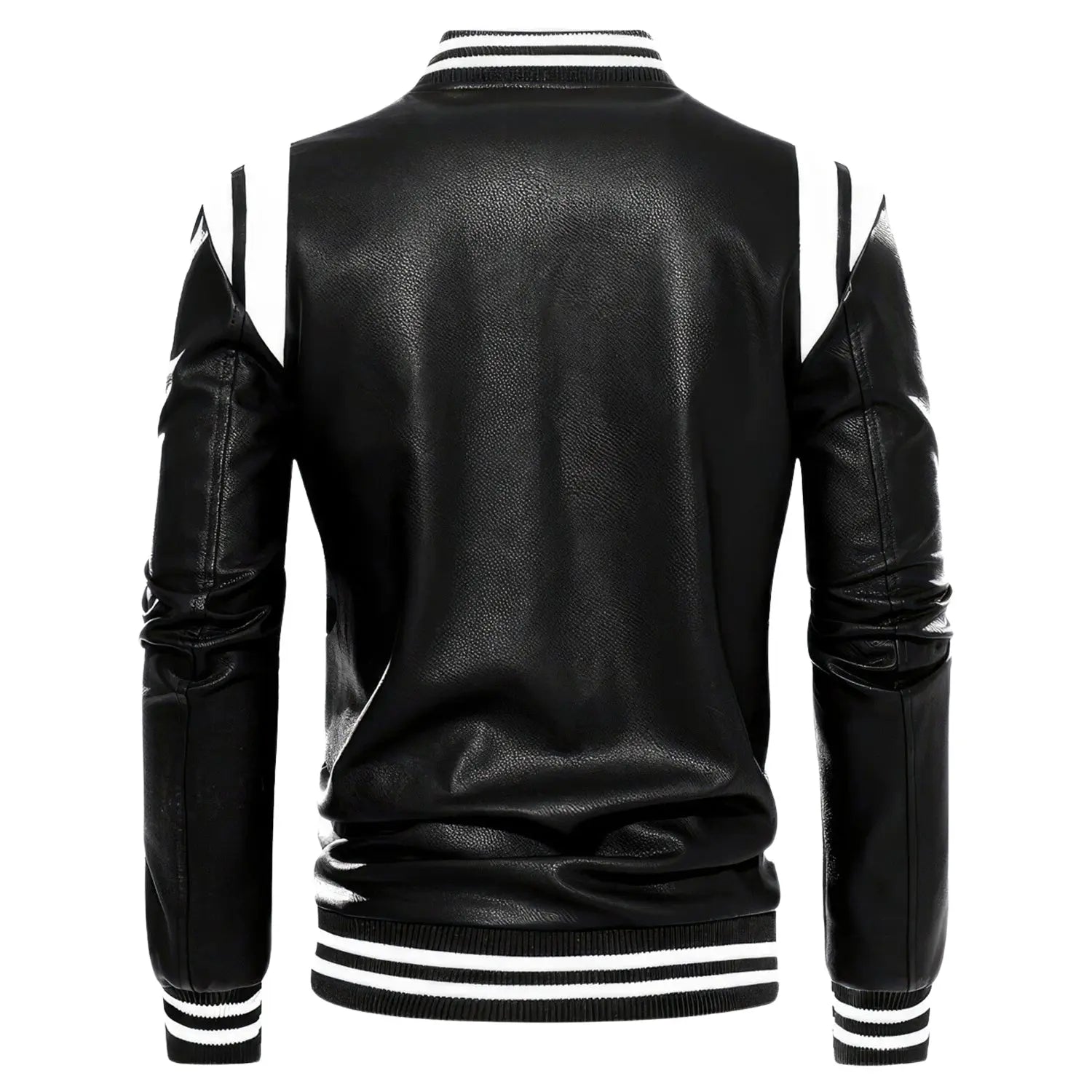 Men's Black with White Shoulder Stripesreal Sheepskin Leather Biker Jacket Hide Crafts