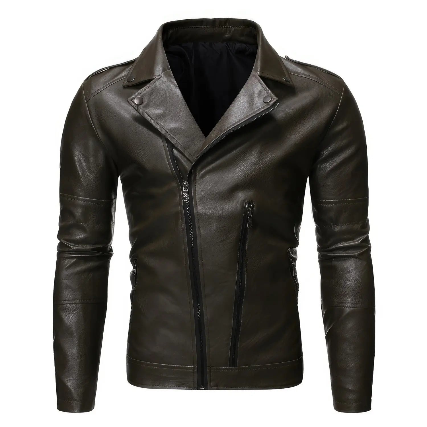 Men's Brown Genuine Sheepskin Biker Leather Jacket, Slim Fit, Streetwear Motorcycle Racer Style Hide Crafts