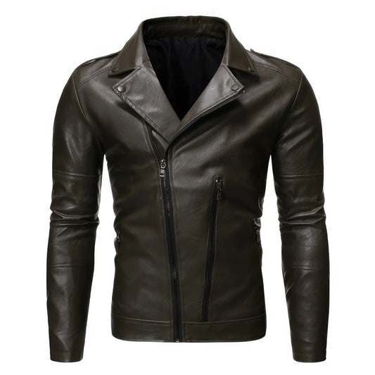 Men's Brown Genuine Sheepskin Biker Leather Jacket, Slim Fit, Streetwear Motorcycle Racer Style Hide Crafts