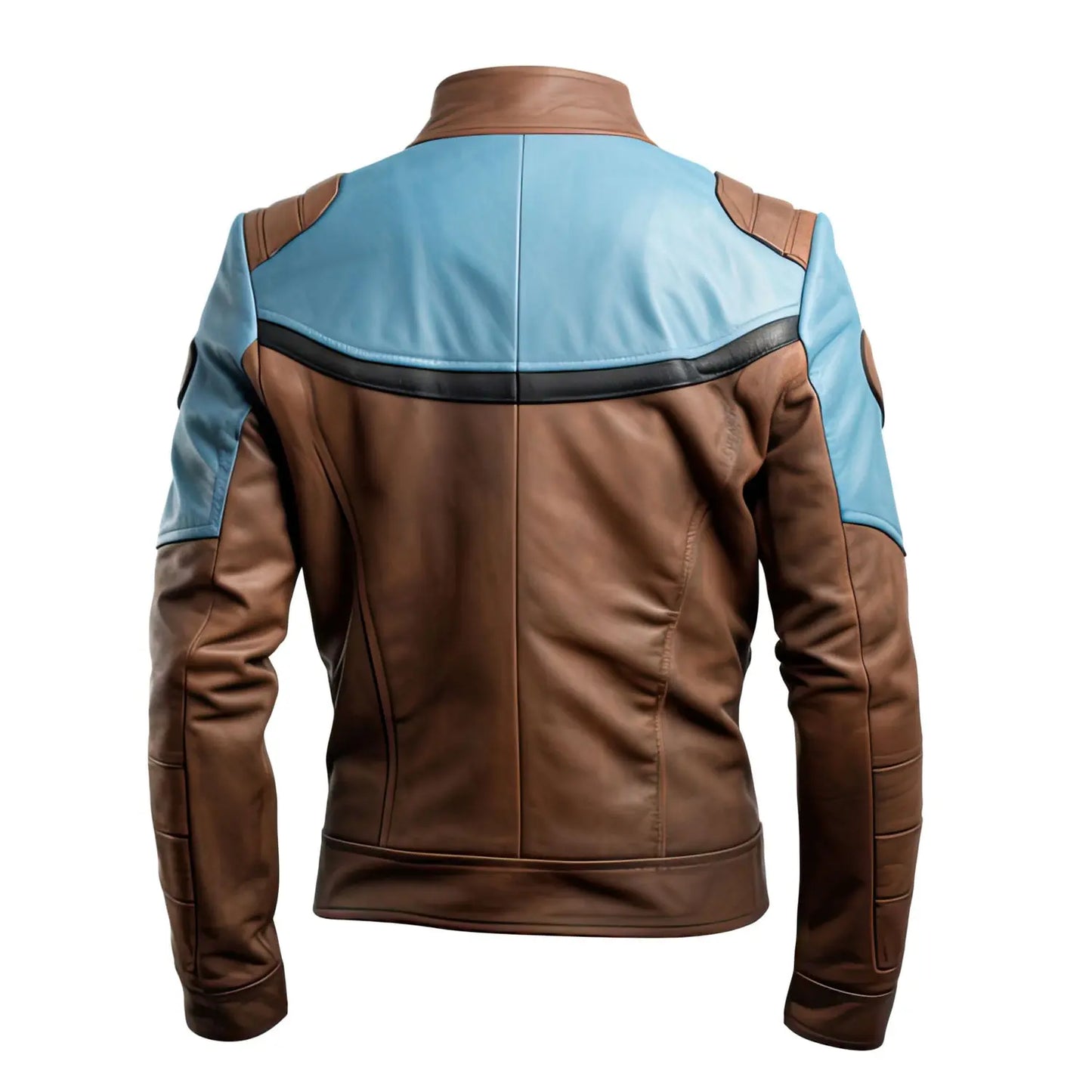 Men's Dusty Blue Brown Genuine Sheepskin Leather Racer Style Jacket, Stand Collar, Zip-up, Racer Style Hide Crafts