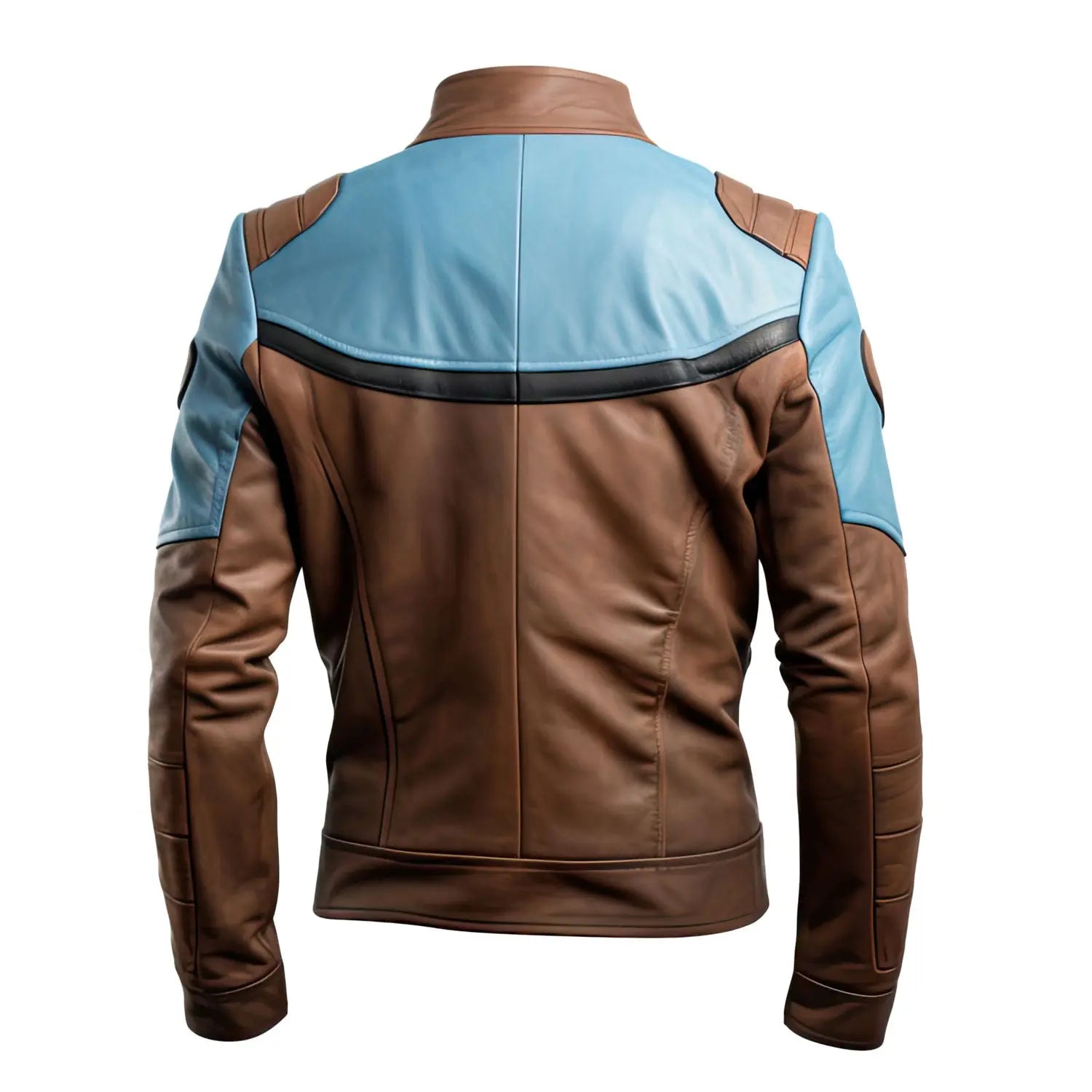 Men's Dusty Blue Brown Genuine Sheepskin Leather Racer Style Jacket, Stand Collar, Zip-up, Racer Style Hide Crafts