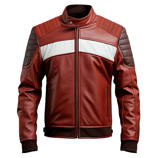 Men's Genuine Sheepskin Quilted Winter Leather Jacket, Maroon Brown, Lightweight, Soft, Rider Style Hide Crafts