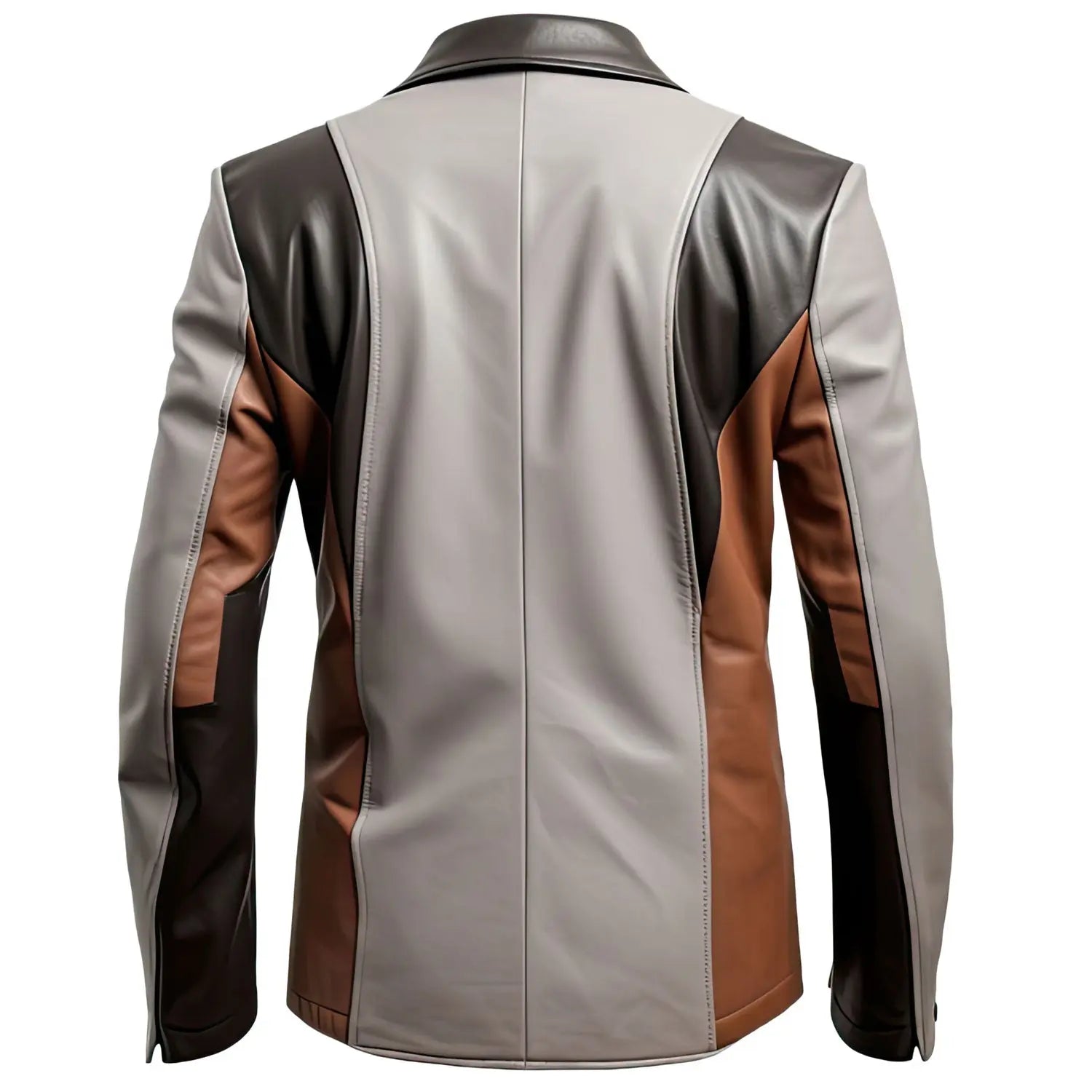 Men's Grey and Brown Sheepskin Leather Jacket Lightweight Blazer Button Up with Notched Lapel Collar Hide Crafts