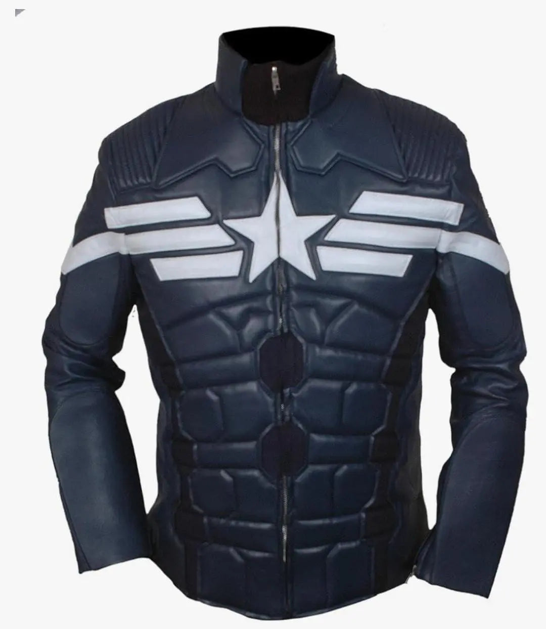 Men's Navy Blue Genuine Leather Jacket New Age Captain Star Shield Style Hide Crafts