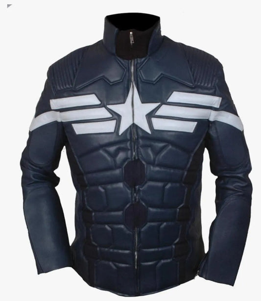 Men's Navy Blue Genuine Leather Jacket New Age Captain Star Shield Style Hide Crafts