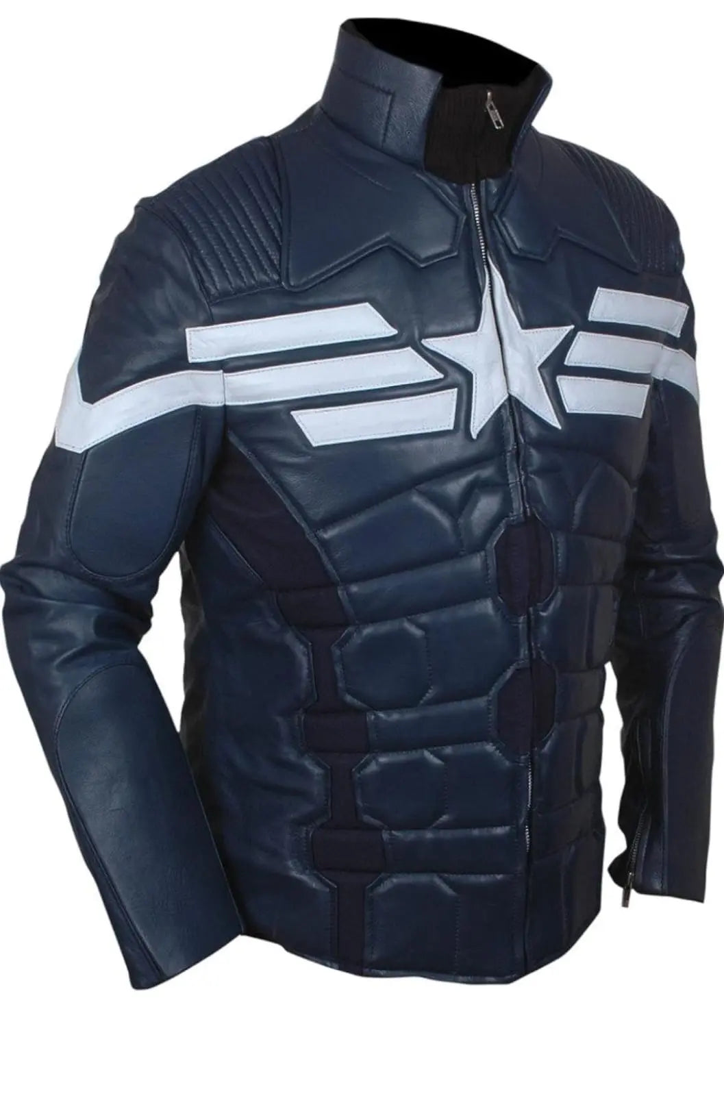 Men's Navy Blue Genuine Leather Jacket New Age Captain Star Shield Style Hide Crafts