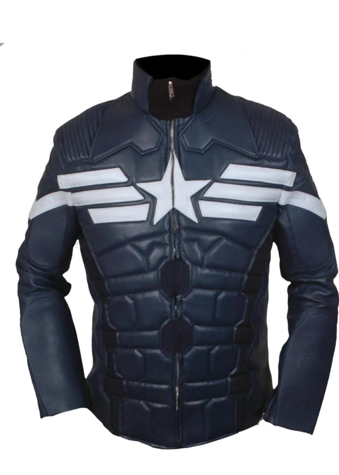 Men's Navy Blue Genuine Leather Jacket New Age Captain Star Shield Style Hide Crafts