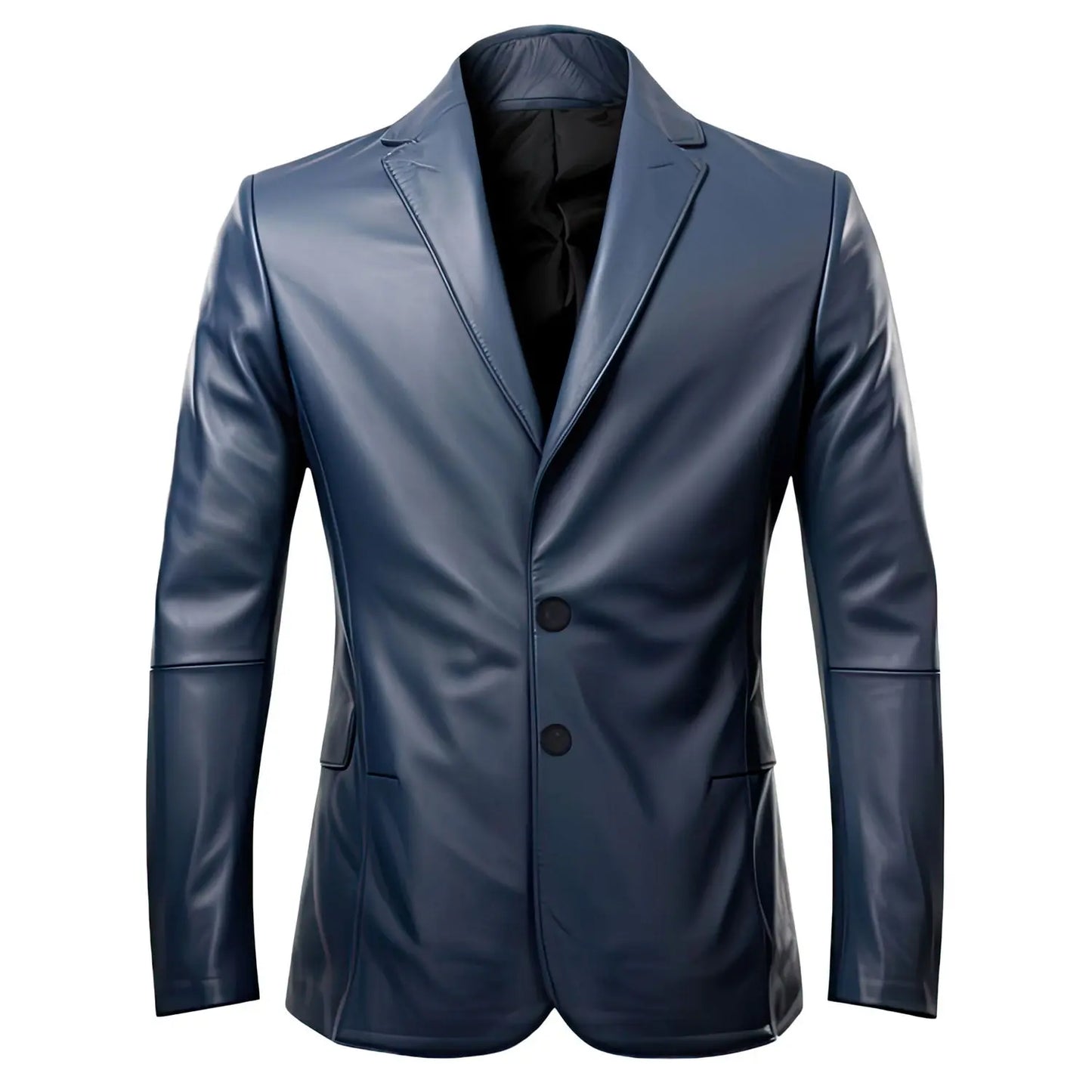 Men's Navy Blue Sheepskin Leather Jacket Single Breasted Notch Lapel, Lightweight Classy Casual Hide Crafts