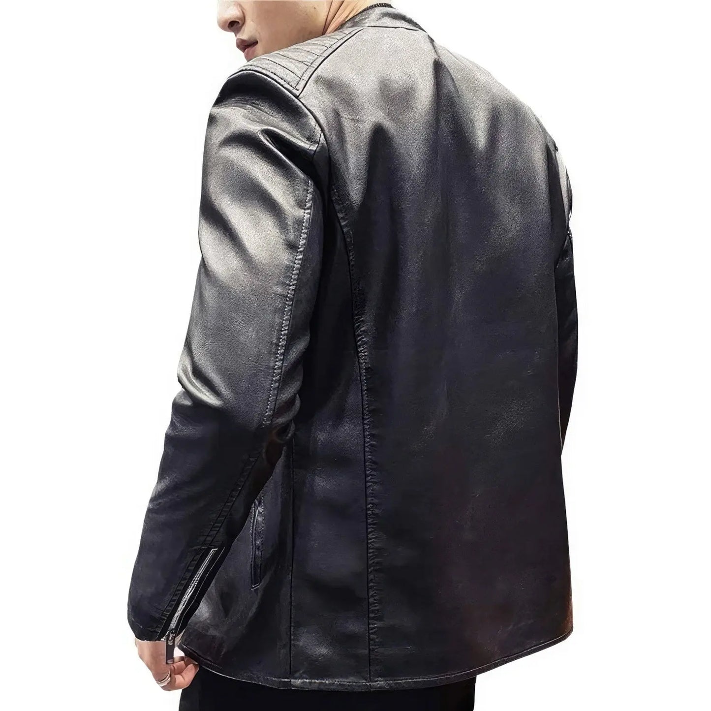 Men's Real Black Leather Jacket with Quilted Shoulders and Collar ll Slim Fit Hide Crafts