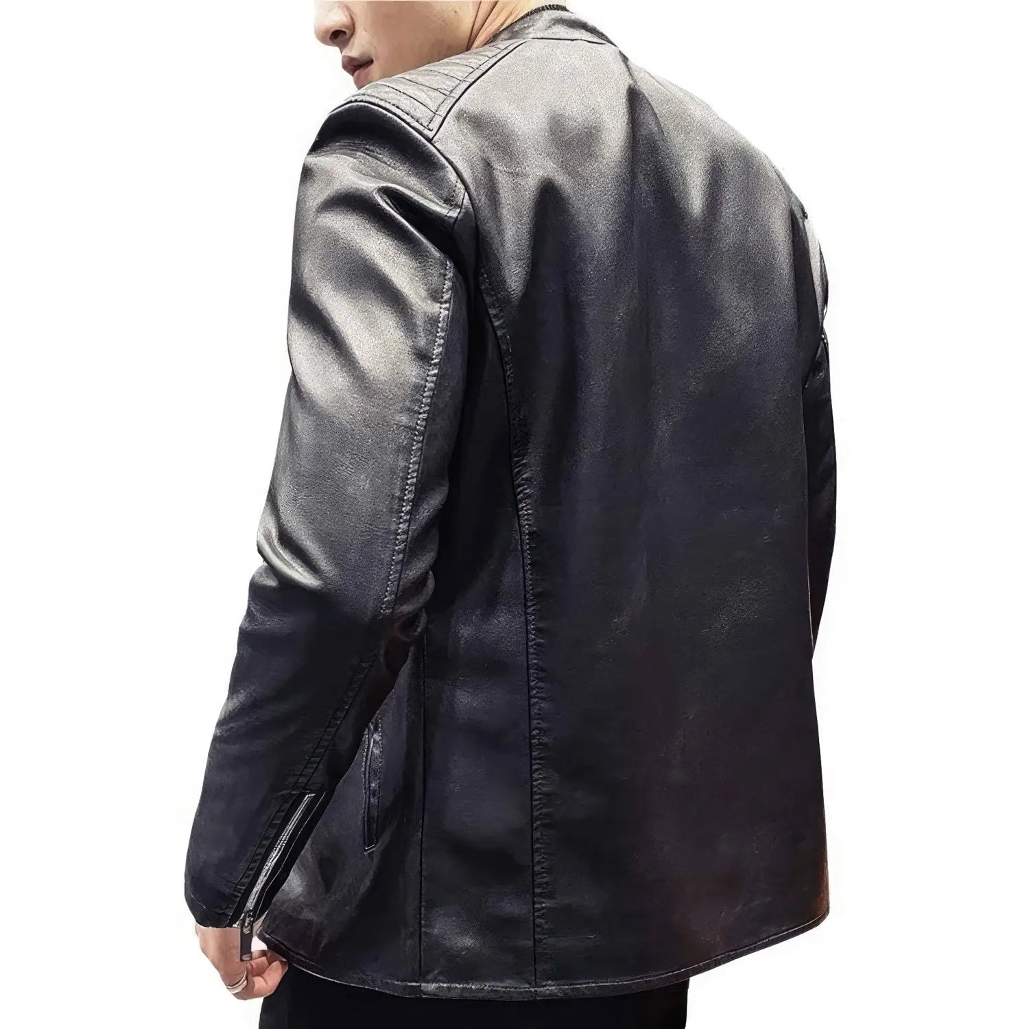 Men's Real Black Leather Jacket with Quilted Shoulders and Collar ll Slim Fit Hide Crafts