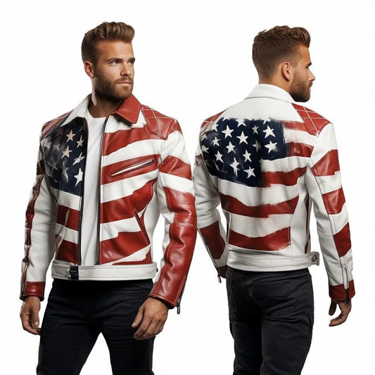 Men's Real Leather Jackets USA Flag Inspired Hide Crafts