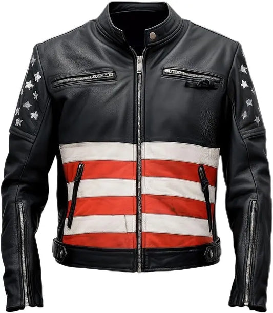 Men's Real Leather Jackets USA Flag Inspired Hide Crafts