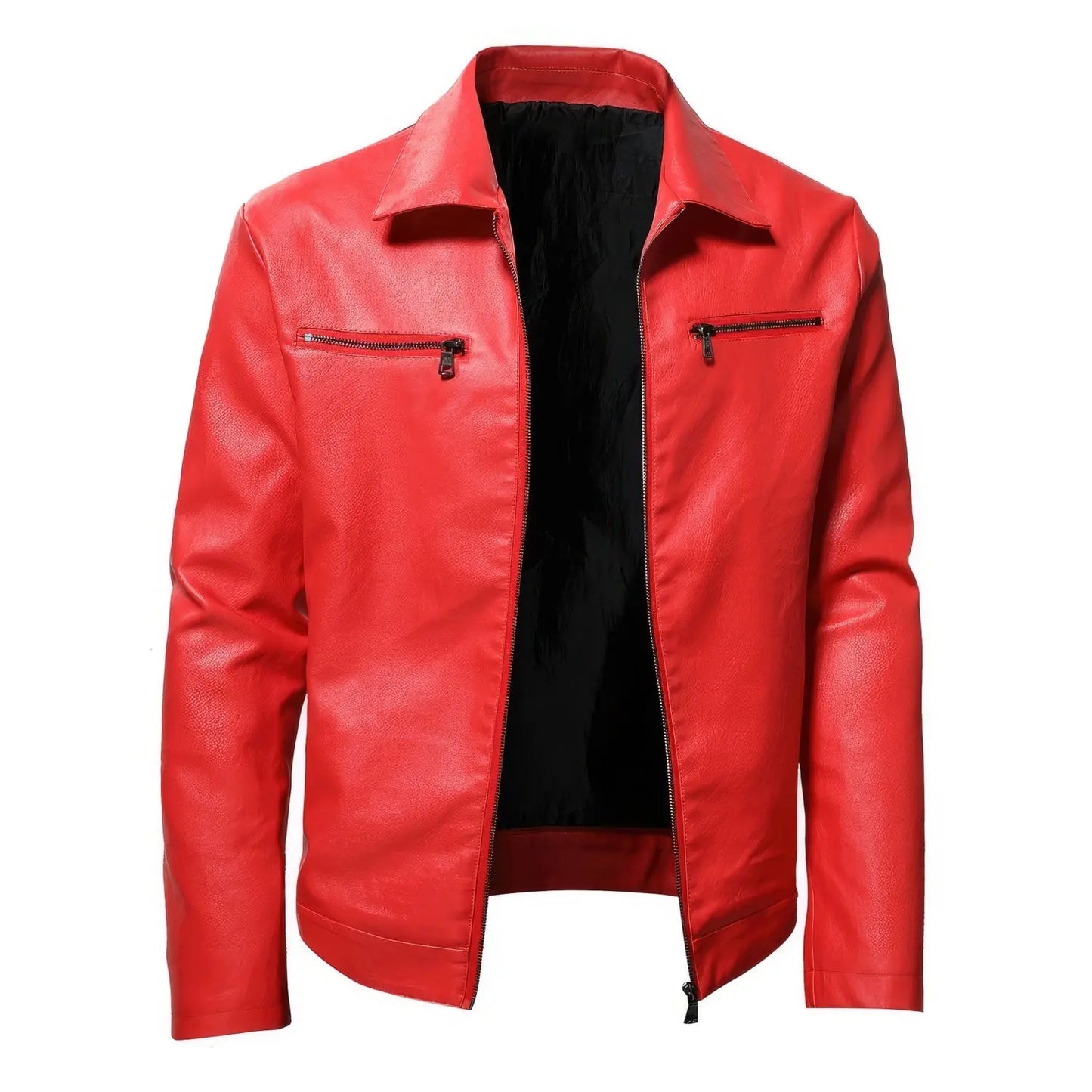 Men's Red Biker Sheepskin Leather Jacket, Slim Fit Vintage Motorcycle Classic Style Hide Crafts