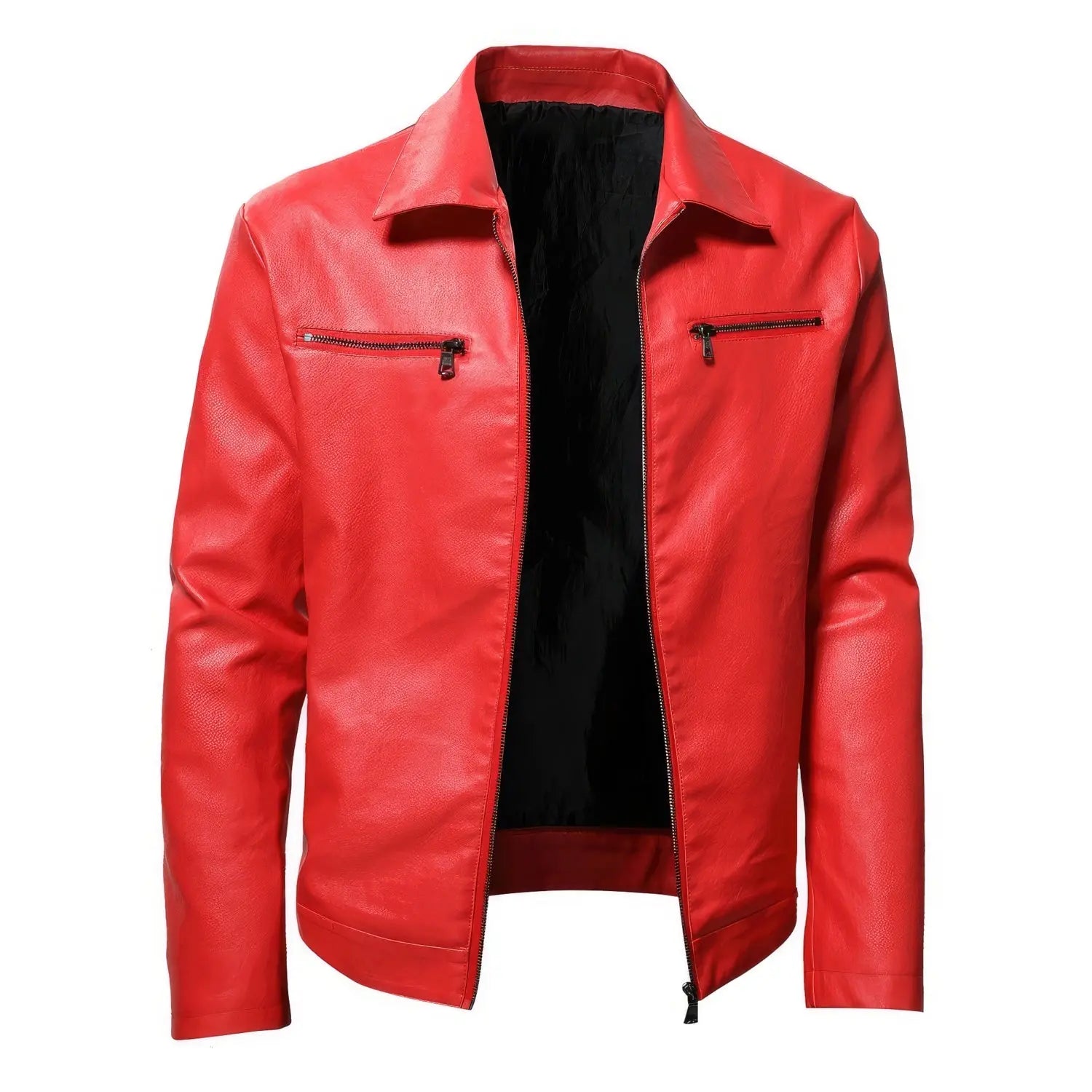 Men's Red Biker Sheepskin Leather Jacket, Slim Fit Vintage Motorcycle Classic Style Hide Crafts