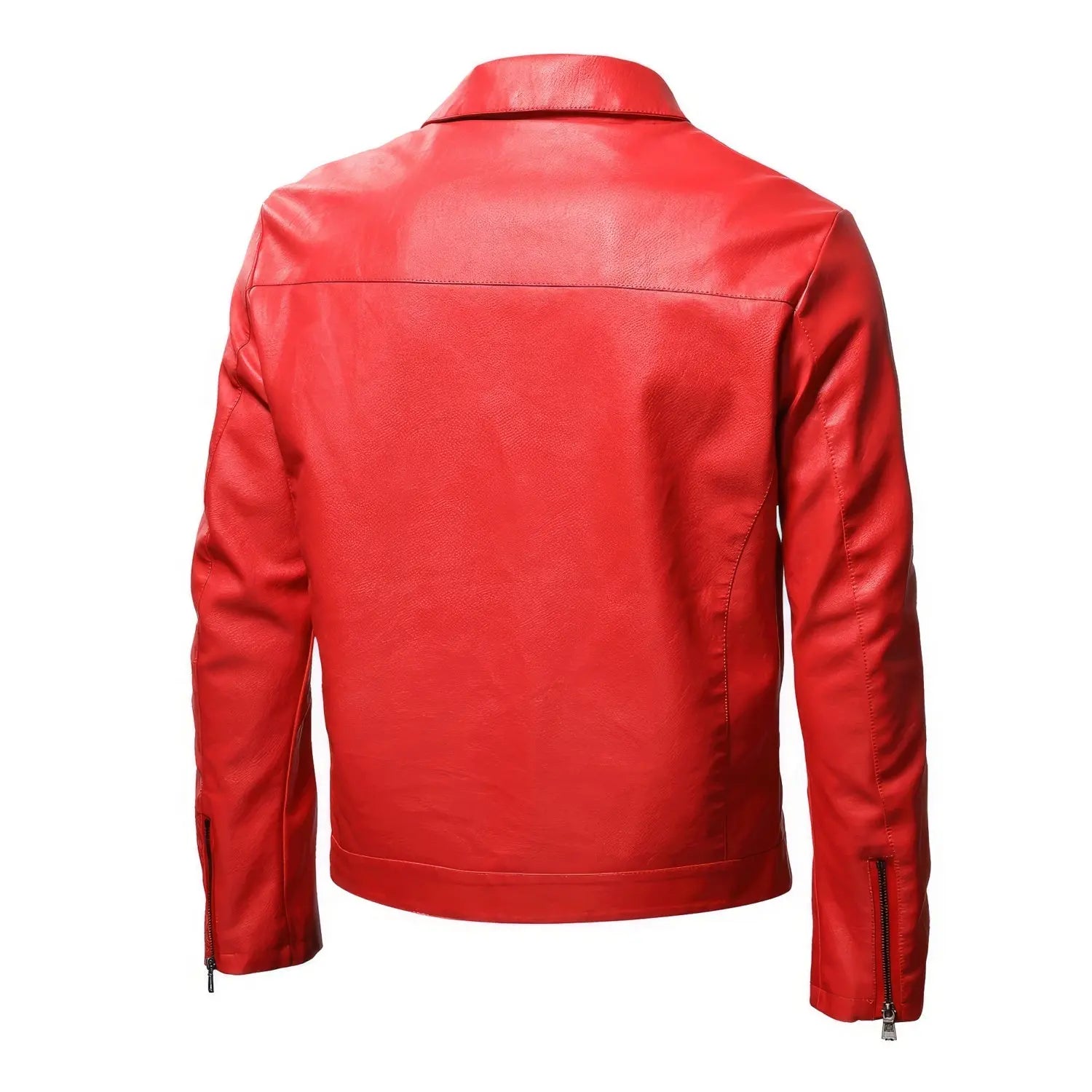 Men's Red Biker Sheepskin Leather Jacket, Slim Fit Vintage Motorcycle Classic Style Hide Crafts
