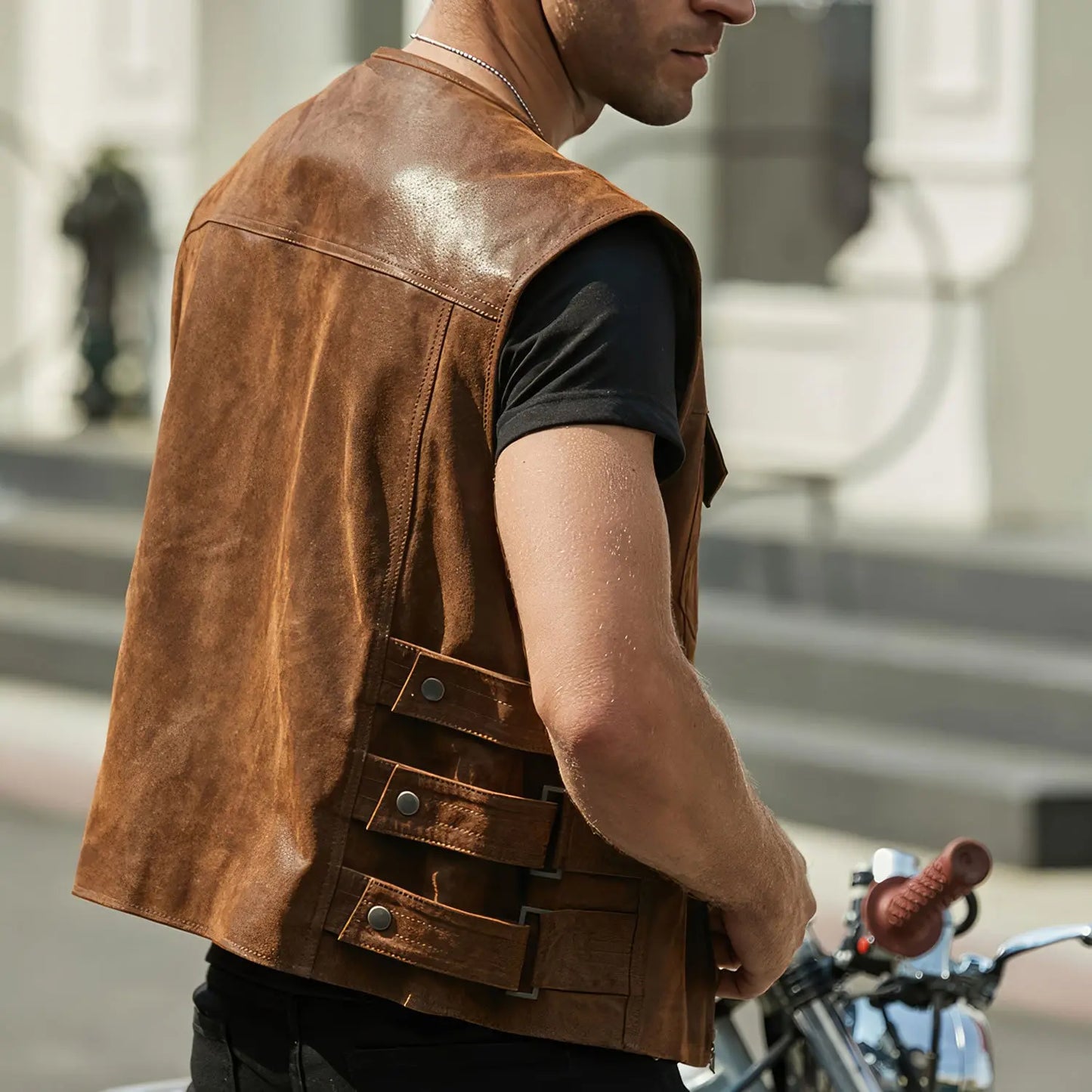 Men’s Vintage Brown Genuine Leather Vest Moto Biker Classic Fit Waistcoat Hide Crafts