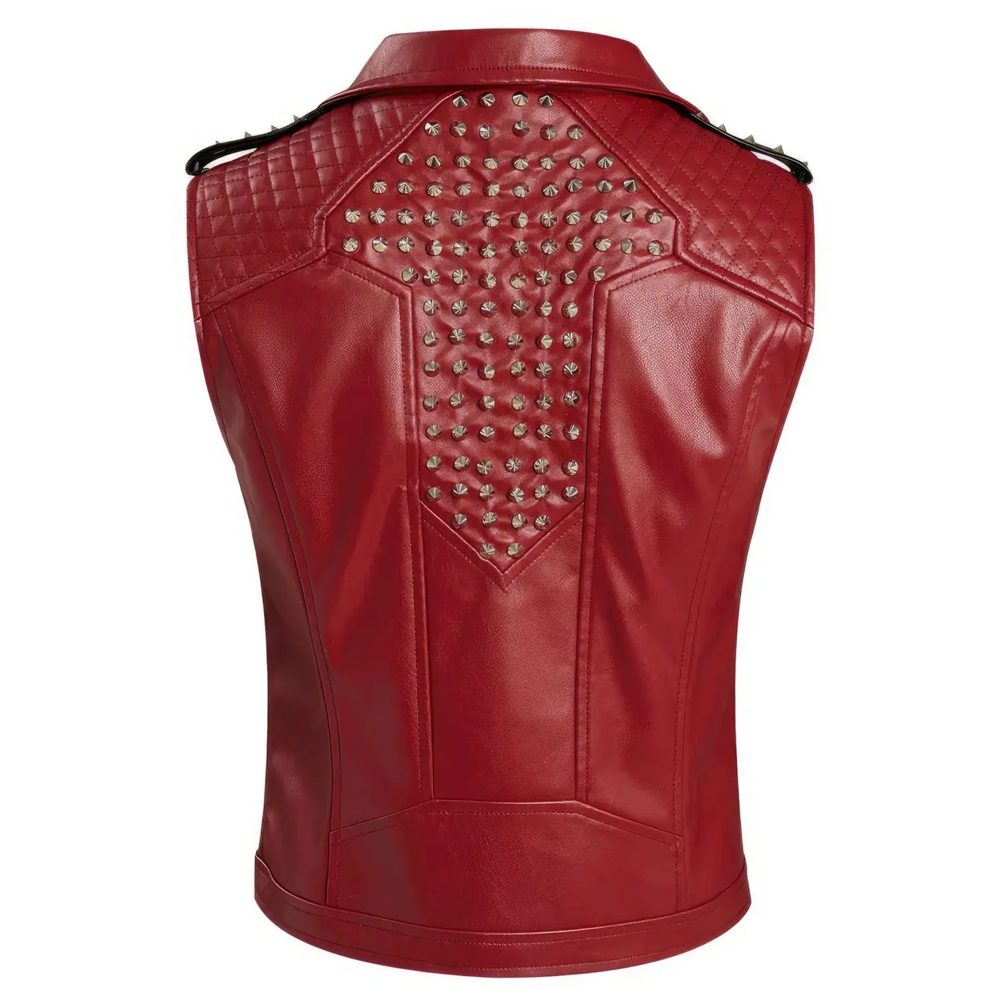 Men’s Wine Red Genuine Sheepskin Metal Studded Sleeveless Punk Vest Superhero Cosplay Costume Leather Waistcoat Hide Crafts