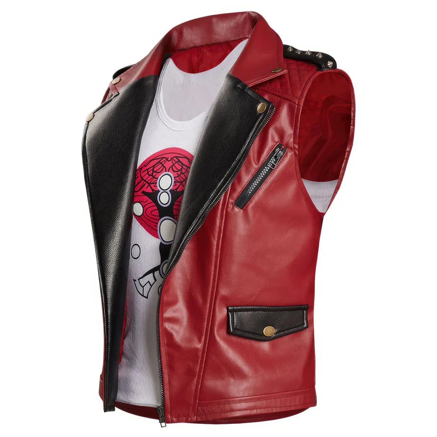 Men’s Wine Red Genuine Sheepskin Metal Studded Sleeveless Punk Vest Superhero Cosplay Costume Leather Waistcoat Hide Crafts