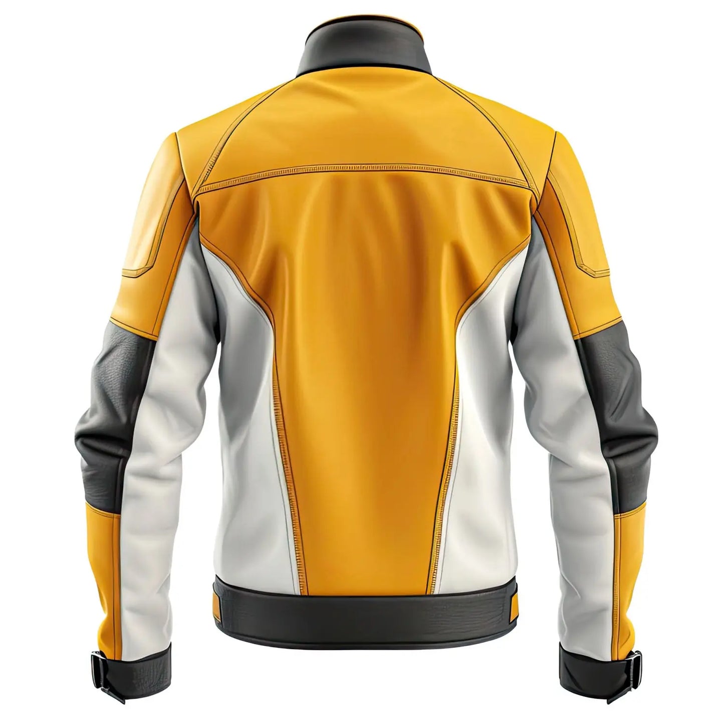 Men's Yellow White Sheepskin Leather Moto Jacket, Casual Racing Style, Zip Front, Stand Collar, Lightweight Hide Crafts